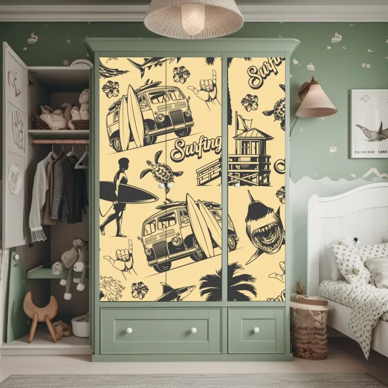 Naklejka na szafę poranny las skąpany w słońcu – Wallissimo®