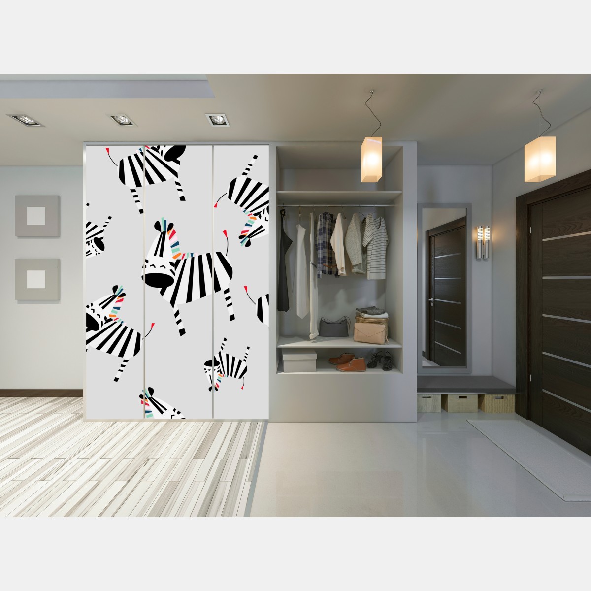Naklejka na szafę zabawny wzór z zebrami – Wallissimo® Naklejka na szafę zabawny wzór z zebrami – Wallissimo®