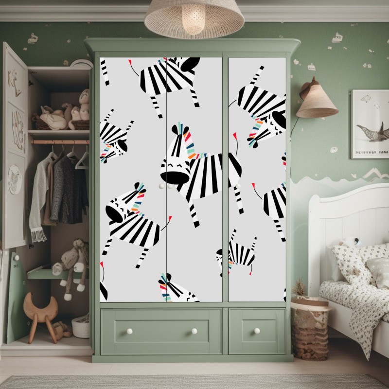 Naklejka na szafę zabawny wzór z zebrami – Wallissimo® Naklejka na szafę zabawny wzór z zebrami – Wallissimo®