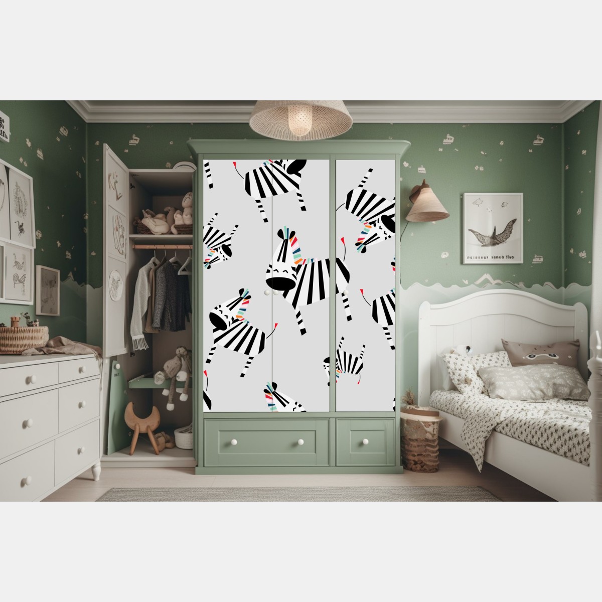 Naklejka na szafę zabawny wzór z zebrami – Wallissimo® Naklejka na szafę zabawny wzór z zebrami – Wallissimo®
