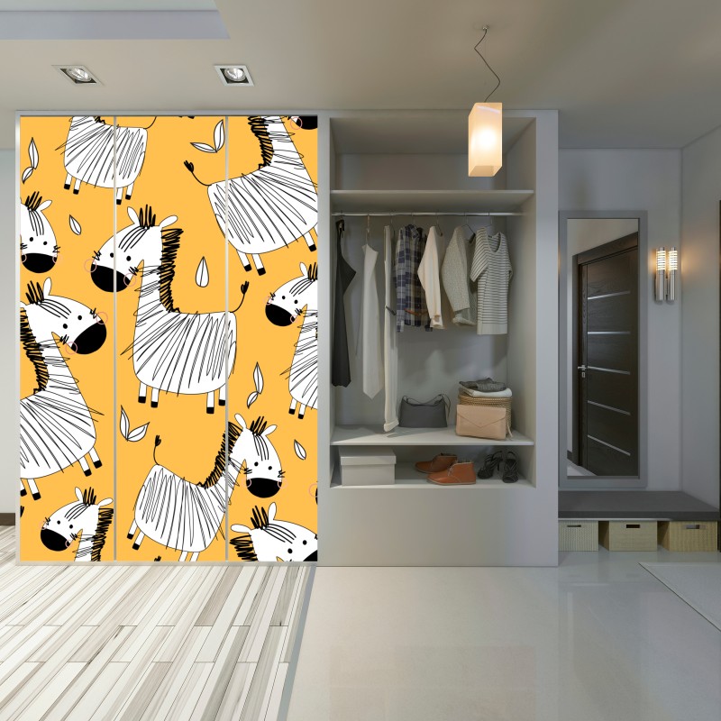 Naklejka na szafę zabawny wzór z zebrą do pokoju dziecięcego – Wallissimo® Naklejka na szafę zabawny wzór z zebrą do pokoju dziecięcego – Wallissimo®