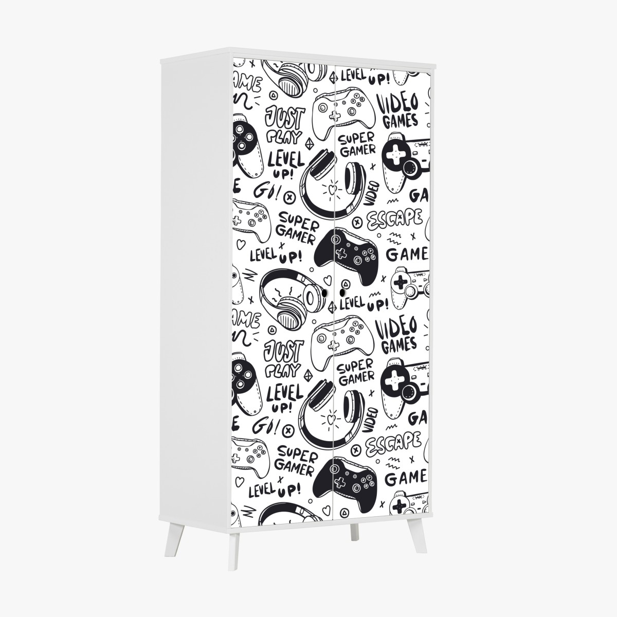 Wardrobe sticker gaming doodle pattern with controllers