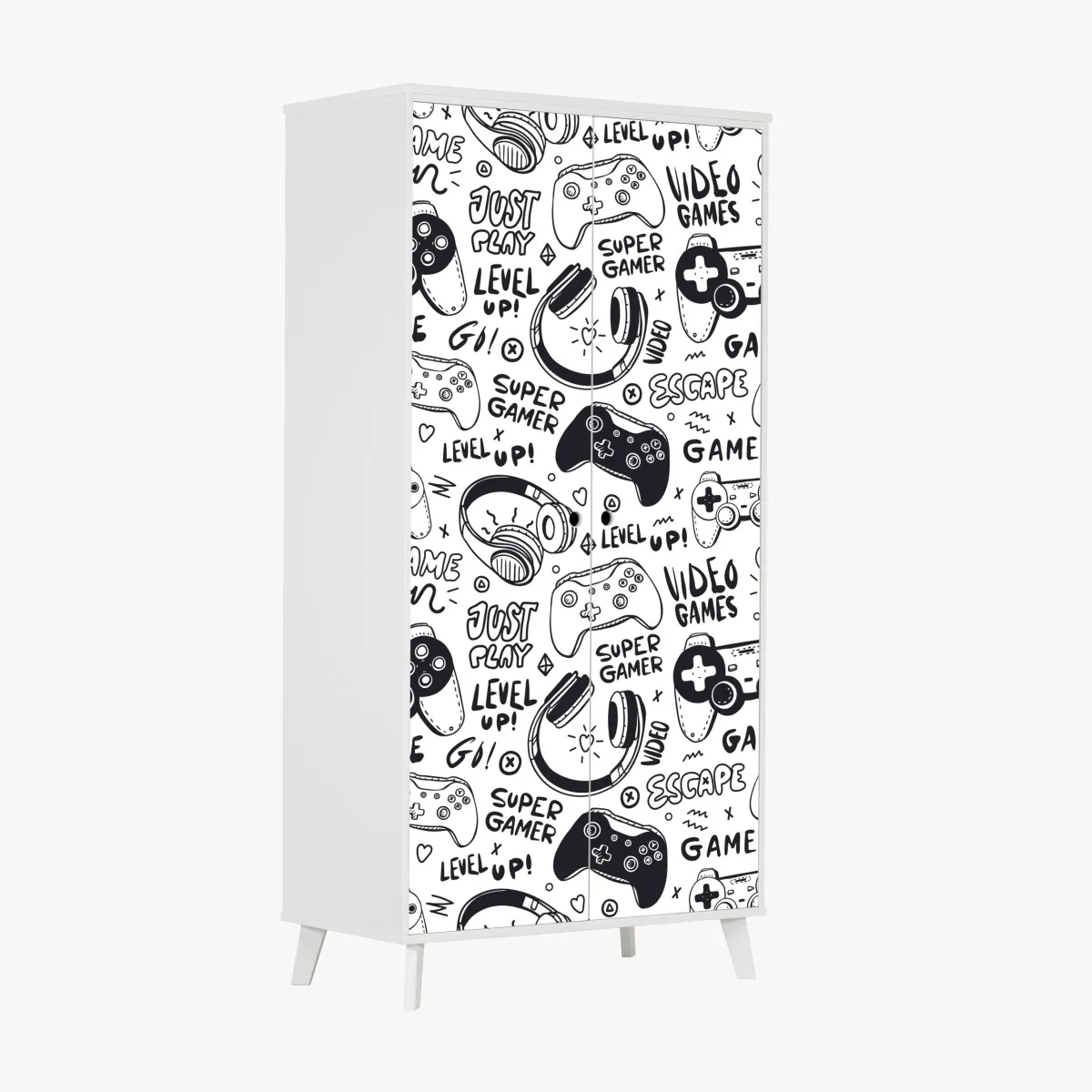 Naklejka na szafę wzór gier wideo z kontrolerami – Wallissimo® Naklejka na szafę wzór gier wideo z kontrolerami – Wallissimo®