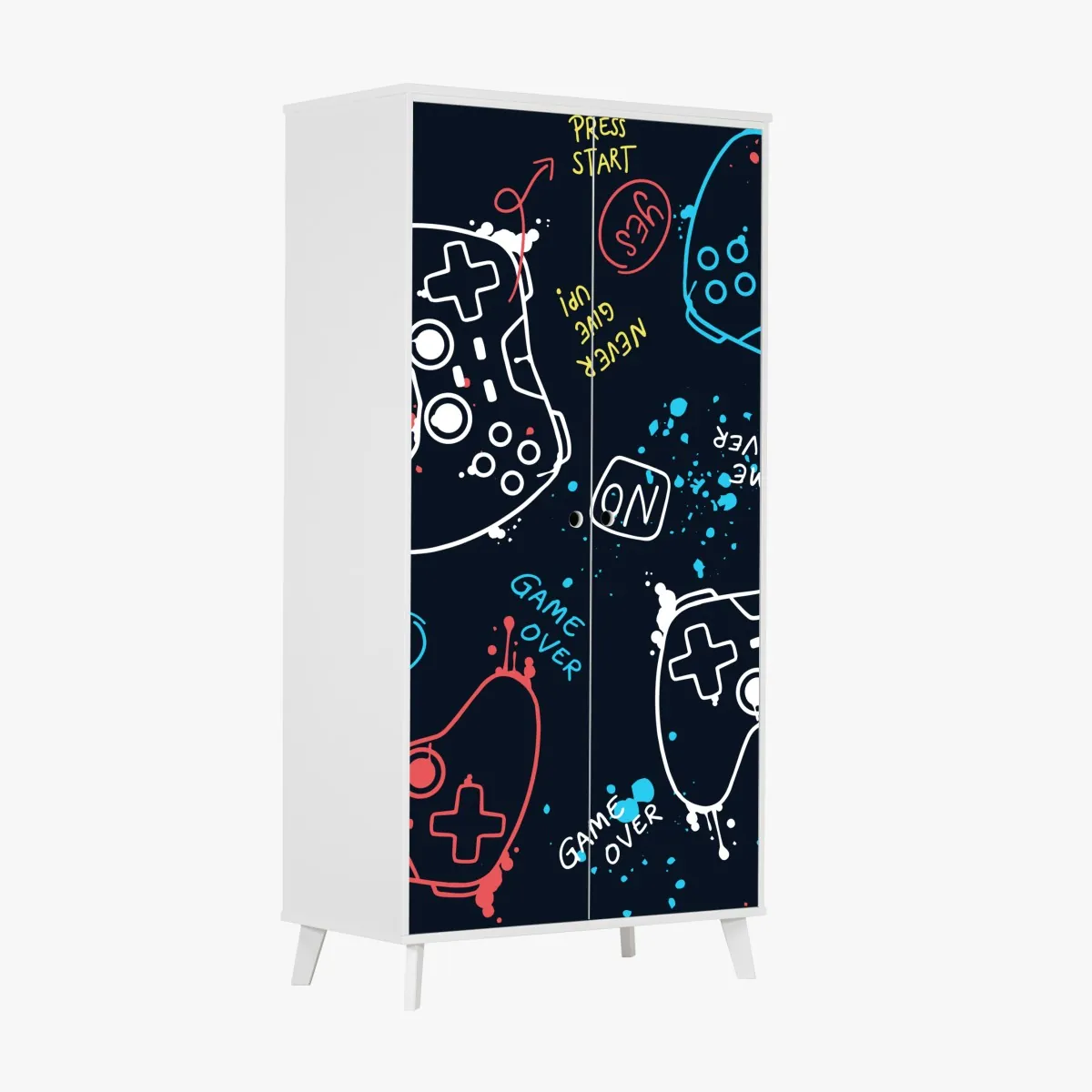 Naklejka na szafę kolorowy wzór kontrolerów do gier – Wallissimo® Naklejka na szafę kolorowy wzór kontrolerów do gier – Wallissimo®