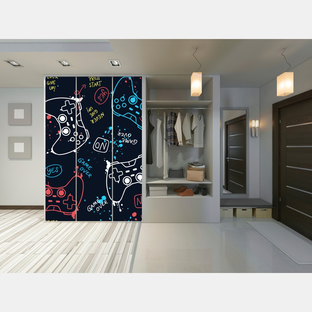 Naklejka na szafę kolorowy wzór kontrolerów do gier – Wallissimo® Naklejka na szafę kolorowy wzór kontrolerów do gier – Wallissimo®