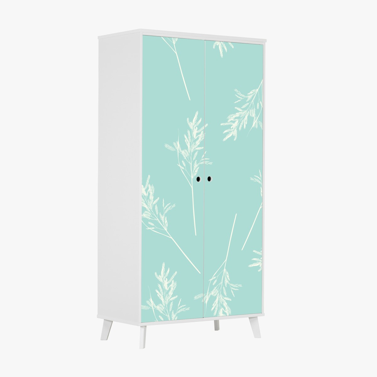 Wardrobe sticker delicate turquoise botanical pattern