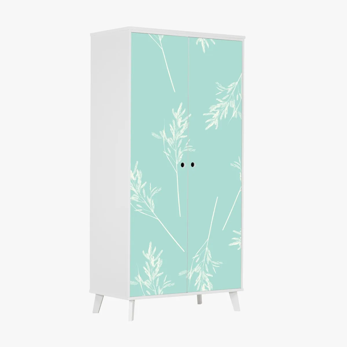 Naklejka na szafę delikatny turkusowy wzór botaniczny – Wallissimo® Naklejka na szafę delikatny turkusowy wzór botaniczny – Wallissimo®
