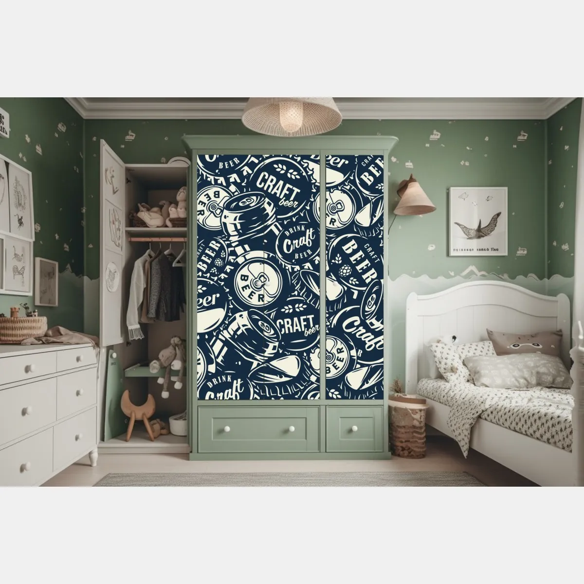 Naklejka na szafę wzór kapsli piwa rzemieślniczego – Wallissimo® Naklejka na szafę wzór kapsli piwa rzemieślniczego – Wallissimo®