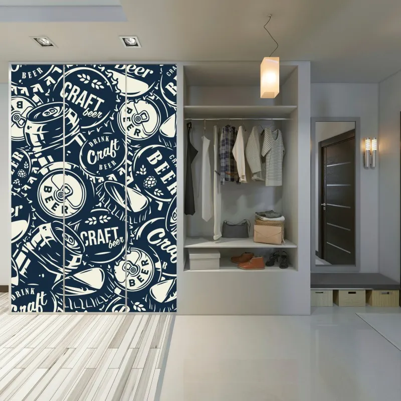 Naklejka na szafę wzór kapsli piwa rzemieślniczego – Wallissimo® Naklejka na szafę wzór kapsli piwa rzemieślniczego – Wallissimo®