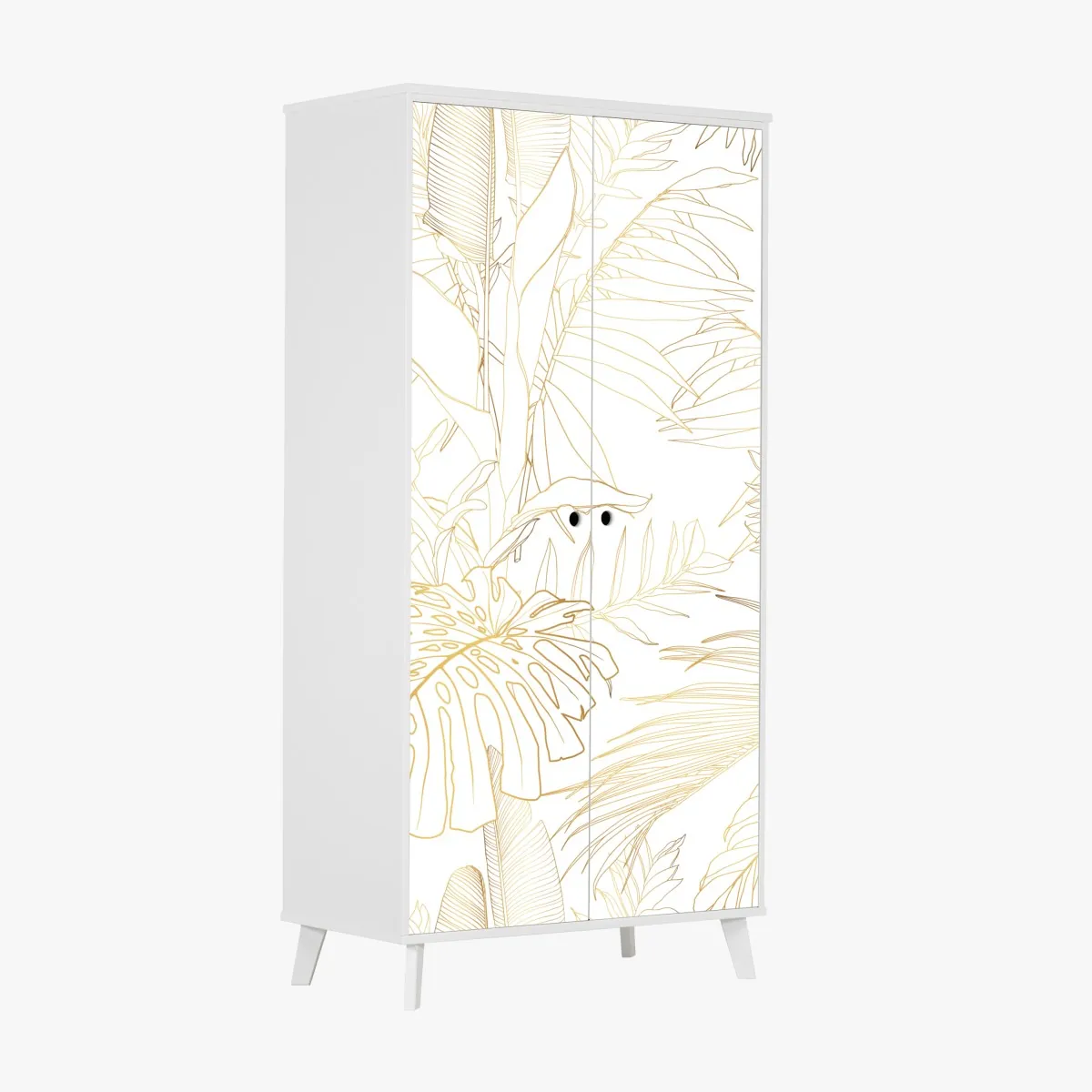 Naklejka na szafę złote tropikalne liście line art – Wallissimo® Naklejka na szafę złote tropikalne liście line art – Wallissimo®