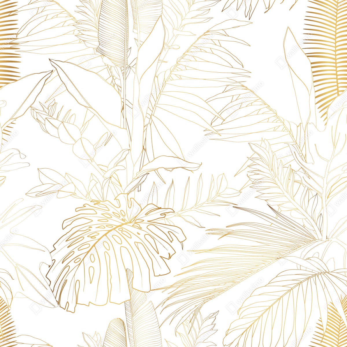 Naklejka na szafę złote tropikalne liście line art – Wallissimo® Naklejka na szafę złote tropikalne liście line art – Wallissimo®