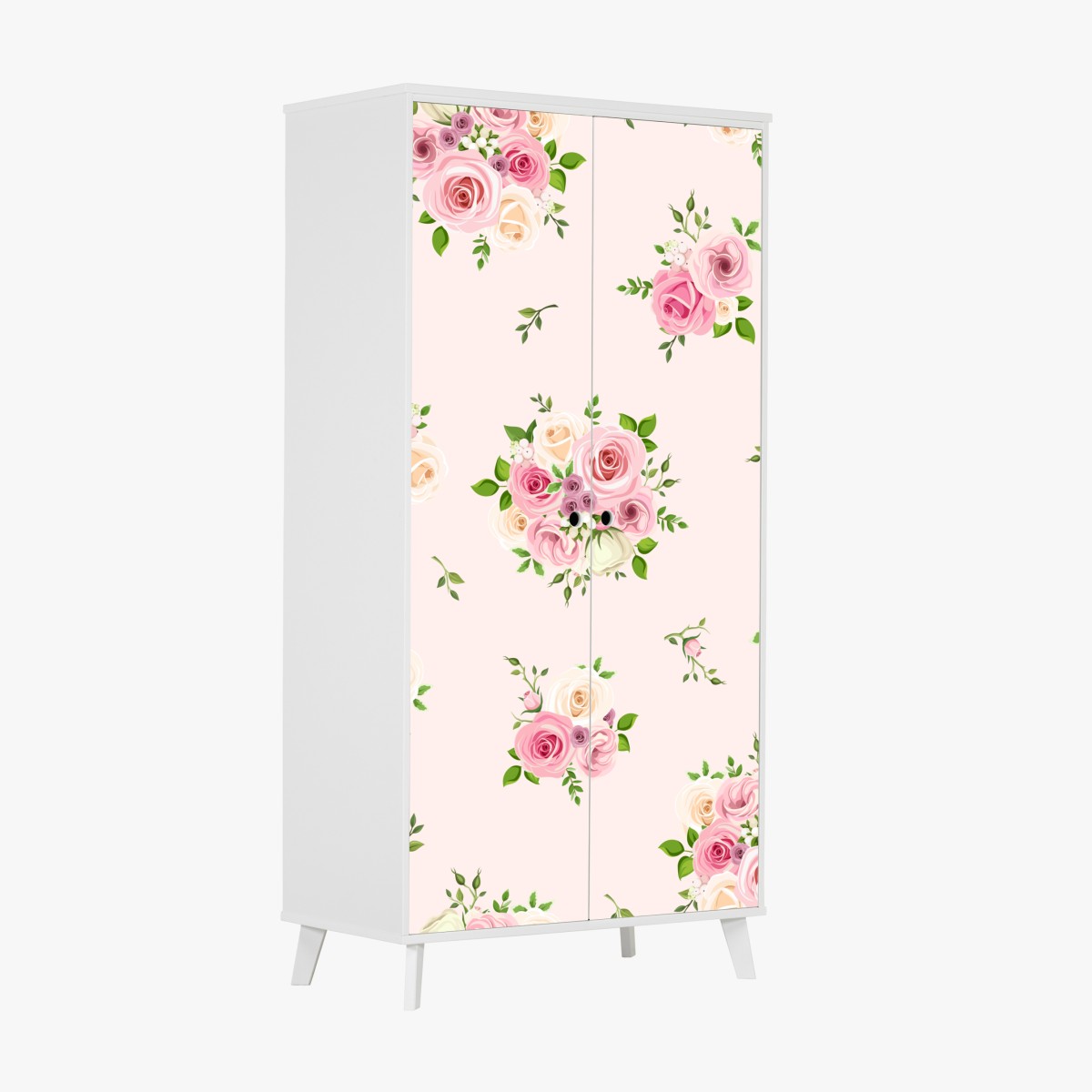 Wardrobe sticker delicate pink rose bouquet pattern