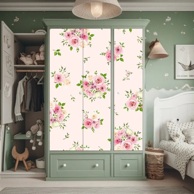 Naklejka na szafę botaniczny wzór liści w turkusie i koralu – Wallissimo®