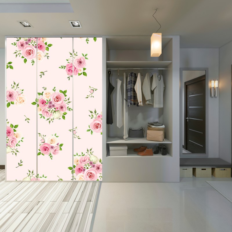 Naklejka na szafę delikatny różany wzór w pastelowych odcieniach – Wallissimo® Naklejka na szafę delikatny różany wzór w pastelowych odcieniach – Wallissimo®