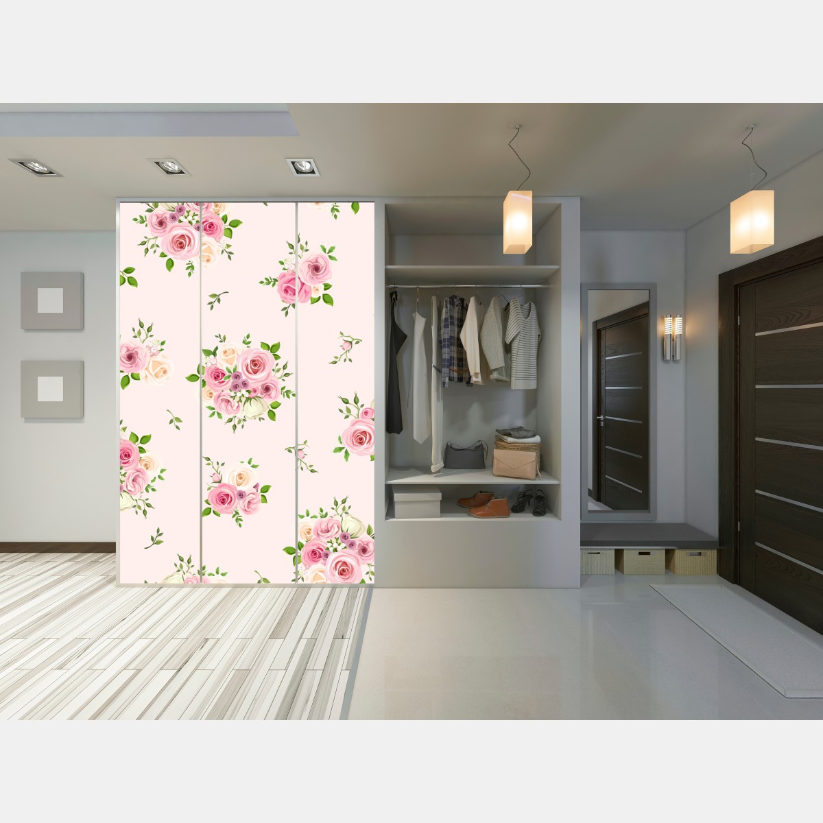 Naklejka na szafę delikatny różany wzór w pastelowych odcieniach – Wallissimo® Naklejka na szafę delikatny różany wzór w pastelowych odcieniach – Wallissimo®