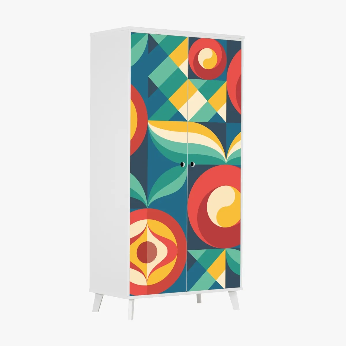 Naklejka na szafę żywy geometryczny motyw kwiatowy – Wallissimo® Naklejka na szafę żywy geometryczny motyw kwiatowy – Wallissimo®