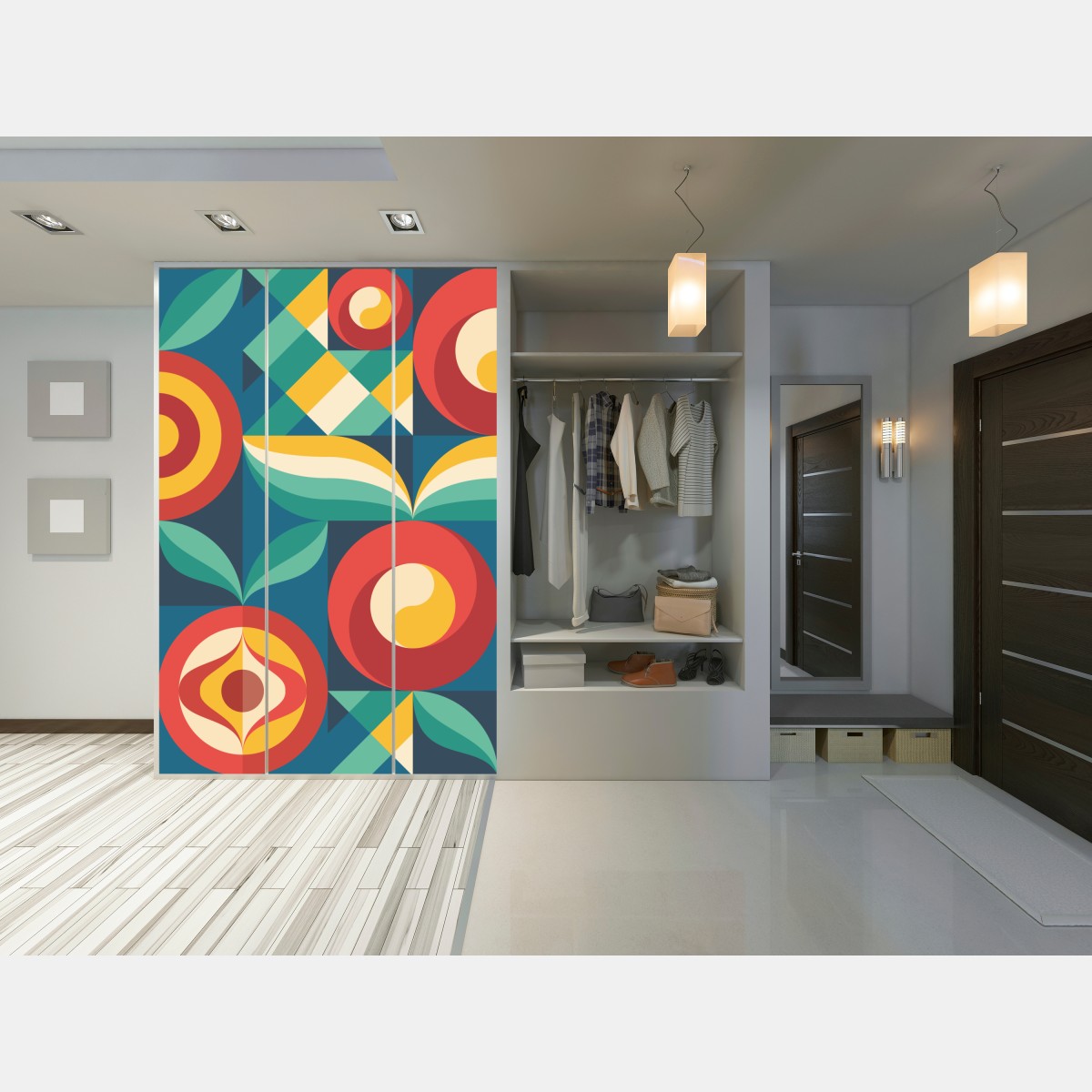 Naklejka na szafę żywy geometryczny motyw kwiatowy – Wallissimo® Naklejka na szafę żywy geometryczny motyw kwiatowy – Wallissimo®