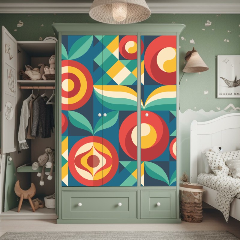 Naklejka na szafę żywy geometryczny motyw kwiatowy – Wallissimo® Naklejka na szafę żywy geometryczny motyw kwiatowy – Wallissimo®