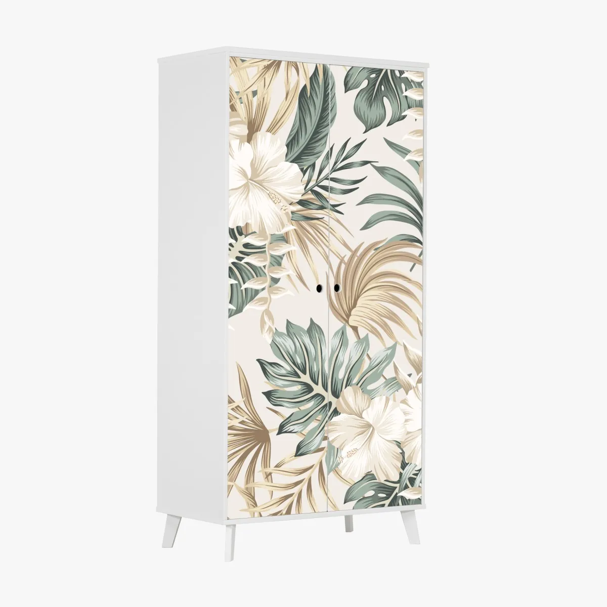 Naklejka na szafę delikatny tropikalny motyw hibiskusa – Wallissimo® Naklejka na szafę delikatny tropikalny motyw hibiskusa – Wallissimo®