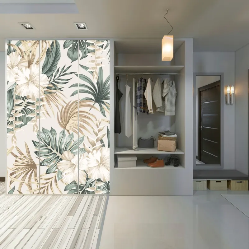 Naklejka na szafę delikatny tropikalny motyw hibiskusa – Wallissimo® Naklejka na szafę delikatny tropikalny motyw hibiskusa – Wallissimo®