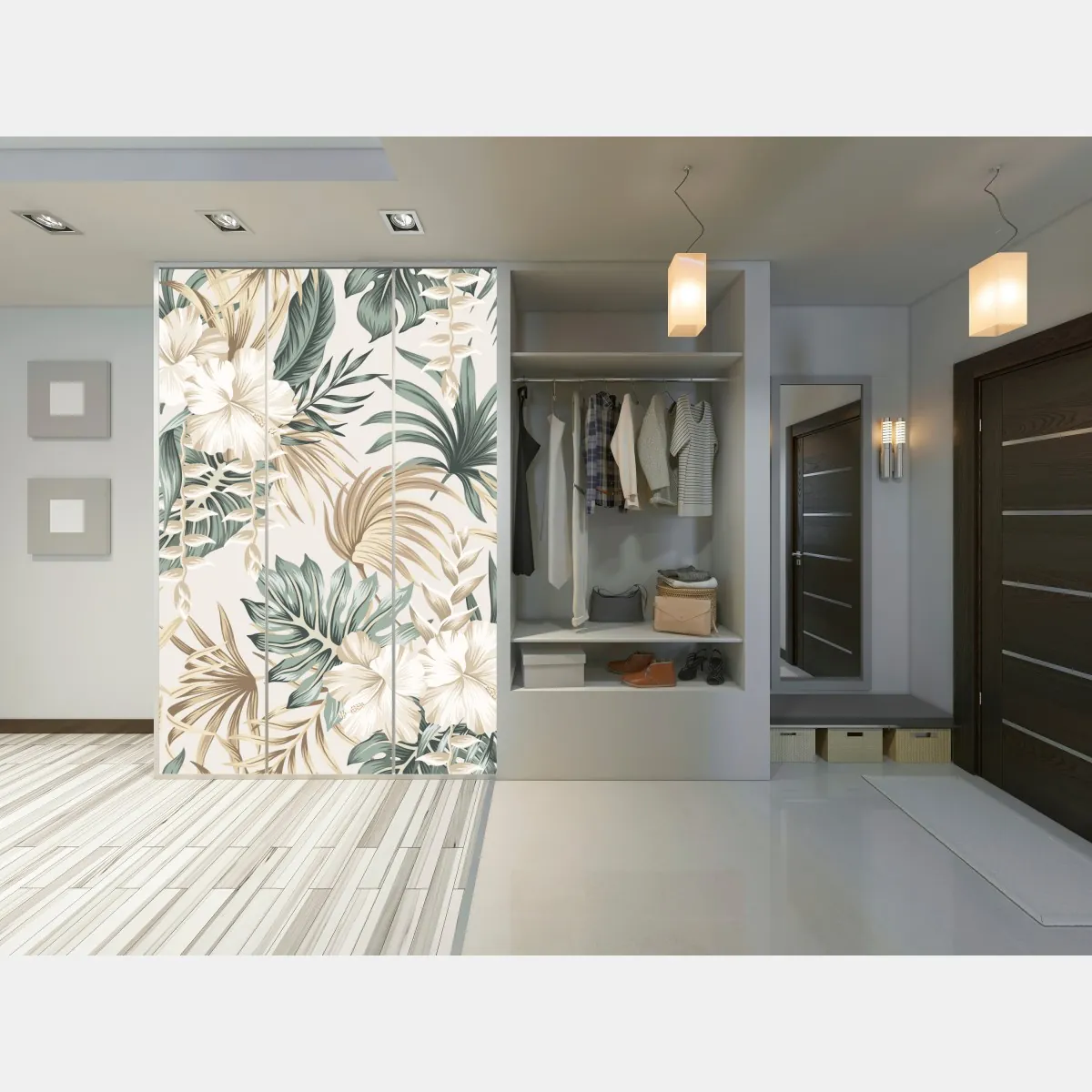 Naklejka na szafę delikatny tropikalny motyw hibiskusa – Wallissimo® Naklejka na szafę delikatny tropikalny motyw hibiskusa – Wallissimo®