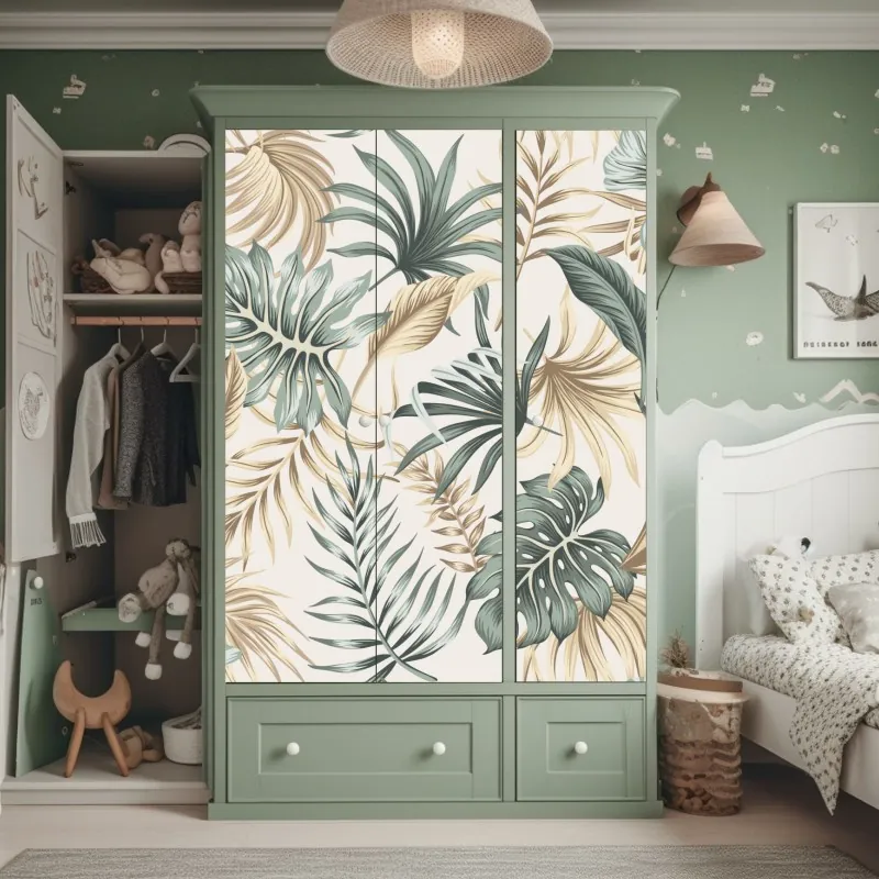 Naklejka na szafę miętowy kwiatowy wzór w stylu vintage – Wallissimo®