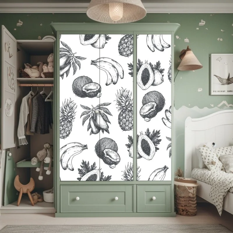Naklejka na szafę ręcznie rysowany wzór tropikalnych owoców – Wallissimo® Naklejka na szafę ręcznie rysowany wzór tropikalnych owoców – Wallissimo®