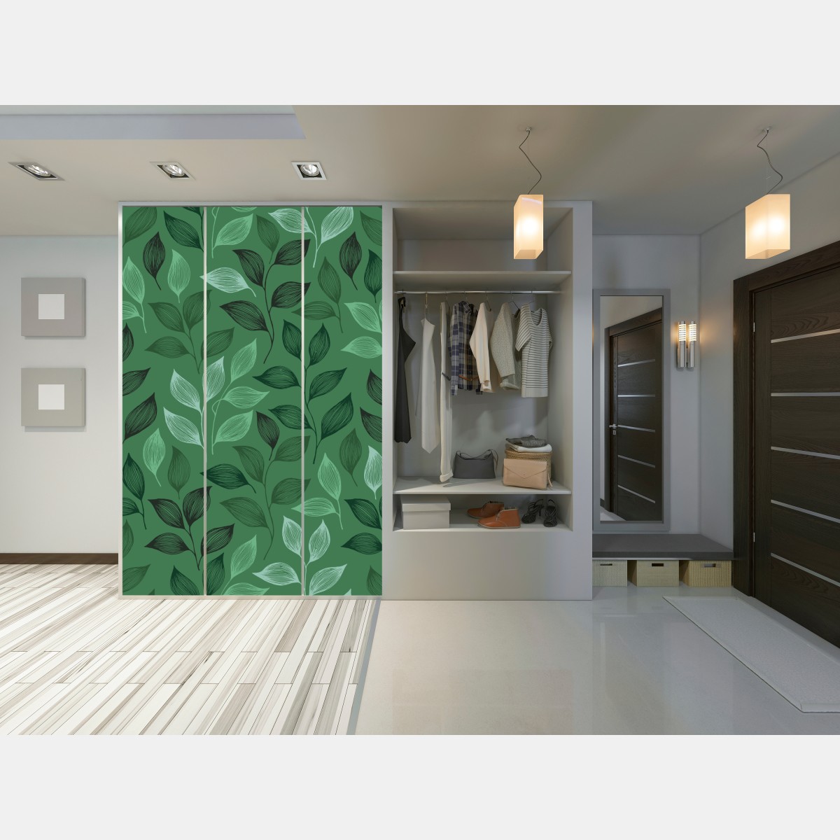 Naklejka na szafę zielony botaniczny wzór liści – Wallissimo® Naklejka na szafę zielony botaniczny wzór liści – Wallissimo®