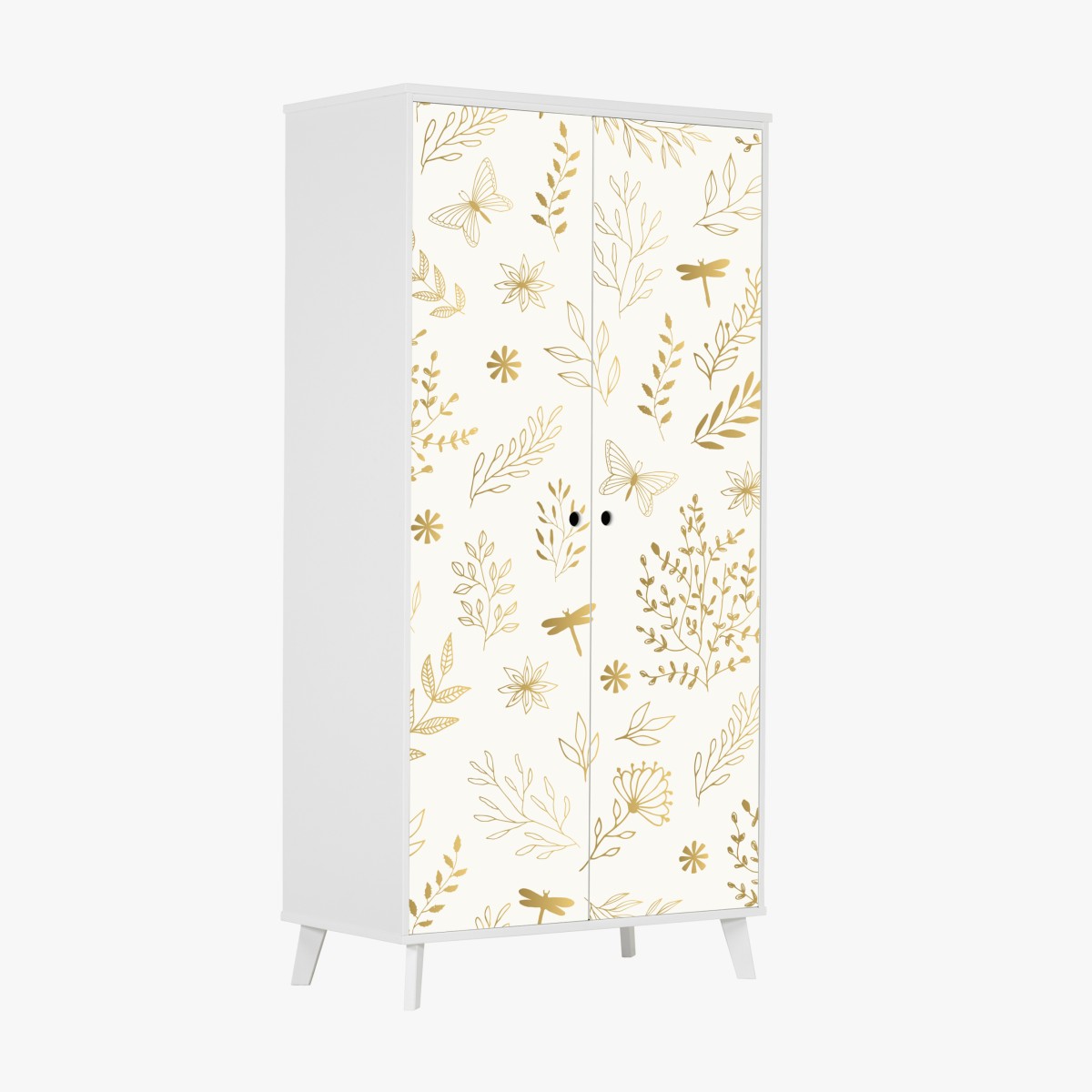 Wardrobe sticker golden botanical seamless pattern