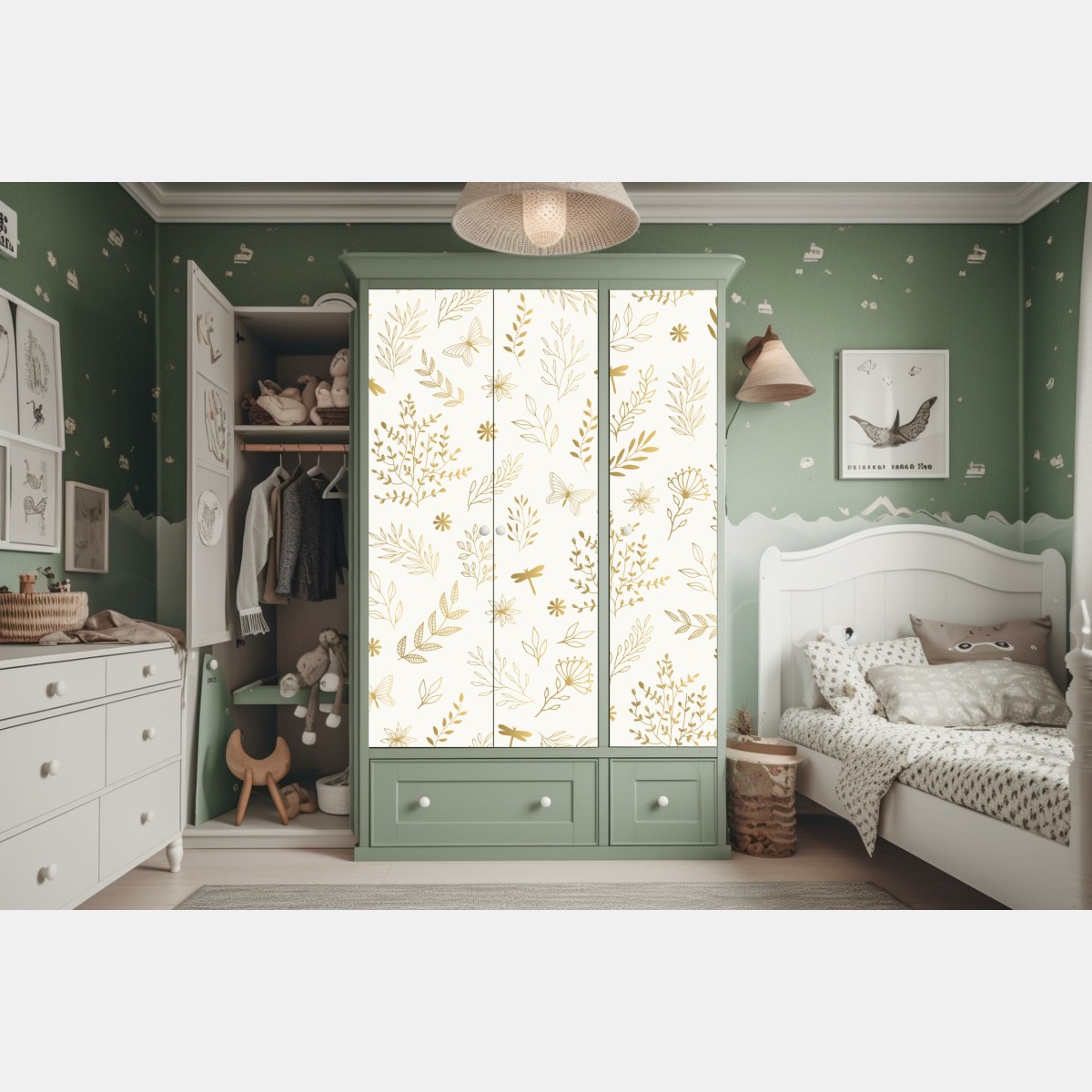 Naklejka na szafę złoty botaniczny wzór – Wallissimo® Naklejka na szafę złoty botaniczny wzór – Wallissimo®