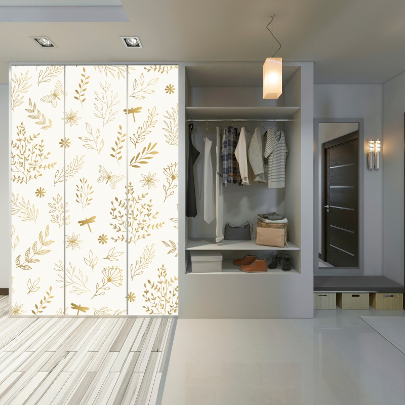 Naklejka na szafę złoty botaniczny wzór – Wallissimo® Naklejka na szafę złoty botaniczny wzór – Wallissimo®