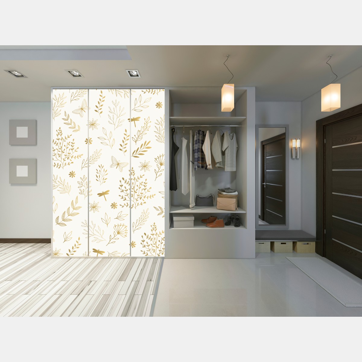 Naklejka na szafę złoty botaniczny wzór – Wallissimo® Naklejka na szafę złoty botaniczny wzór – Wallissimo®