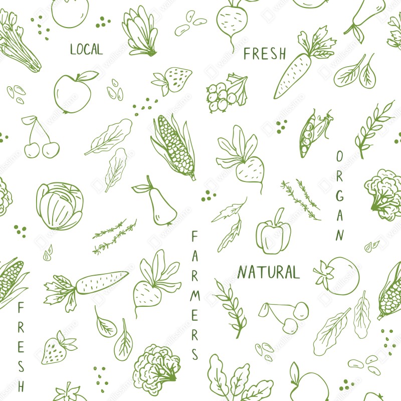 Naklejka na szafę ręcznie rysowany wzór warzyw i owoców – Wallissimo® Naklejka na szafę ręcznie rysowany wzór warzyw i owoców – Wallissimo®