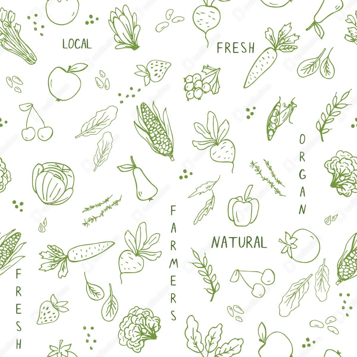 Naklejka na szafę ręcznie rysowany wzór warzyw i owoców – Wallissimo® Naklejka na szafę ręcznie rysowany wzór warzyw i owoców – Wallissimo®
