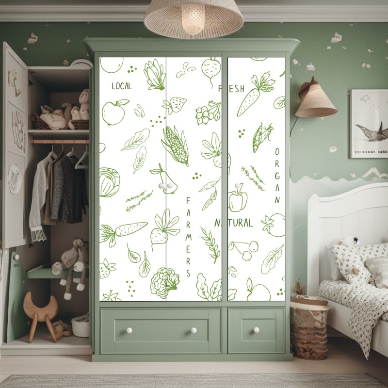 Naklejka na szafę ręcznie rysowany wzór warzyw i owoców – Wallissimo® Naklejka na szafę ręcznie rysowany wzór warzyw i owoców – Wallissimo®