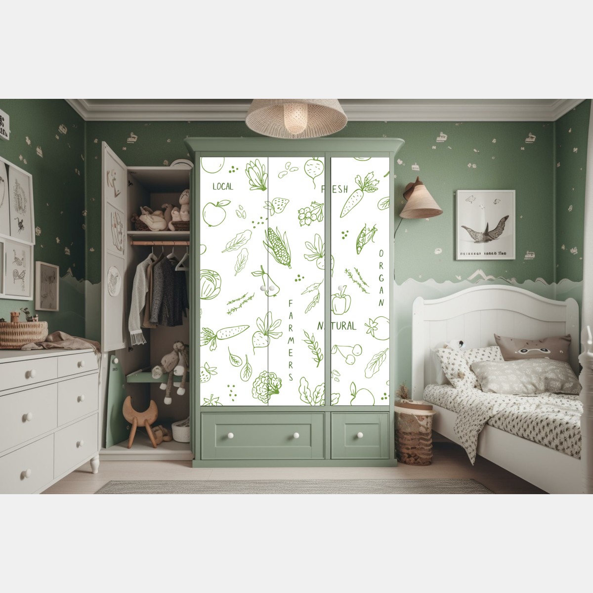Naklejka na szafę ręcznie rysowany wzór warzyw i owoców – Wallissimo® Naklejka na szafę ręcznie rysowany wzór warzyw i owoców – Wallissimo®