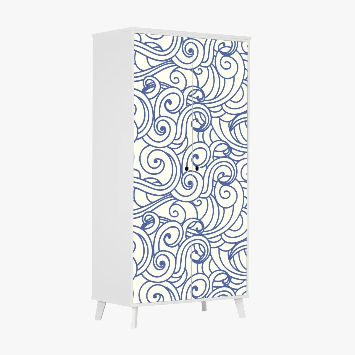 Naklejka na szafę niebieski wzór ze spiralami – Wallissimo® Naklejka na szafę niebieski wzór ze spiralami – Wallissimo®