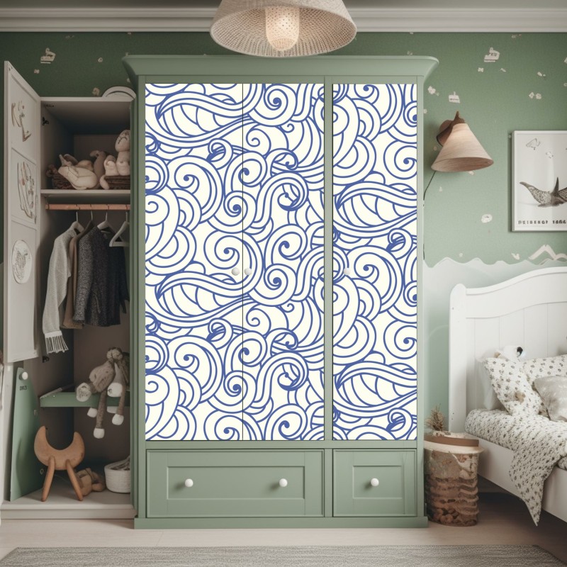 Naklejka na szafę niebieski wzór ze spiralami – Wallissimo® Naklejka na szafę niebieski wzór ze spiralami – Wallissimo®