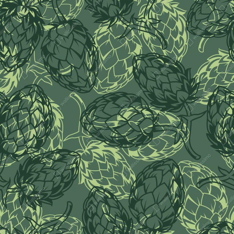 Naklejka na szafę zielony wzór szyszek chmielu – Wallissimo® Naklejka na szafę zielony wzór szyszek chmielu – Wallissimo®