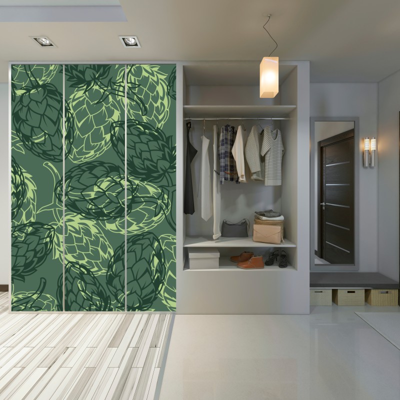 Naklejka na szafę zielony wzór szyszek chmielu – Wallissimo® Naklejka na szafę zielony wzór szyszek chmielu – Wallissimo®