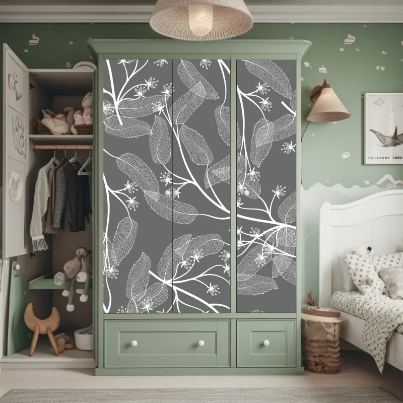 Naklejka na szafę delikatny złoty wzór miłorzębu – Wallissimo®