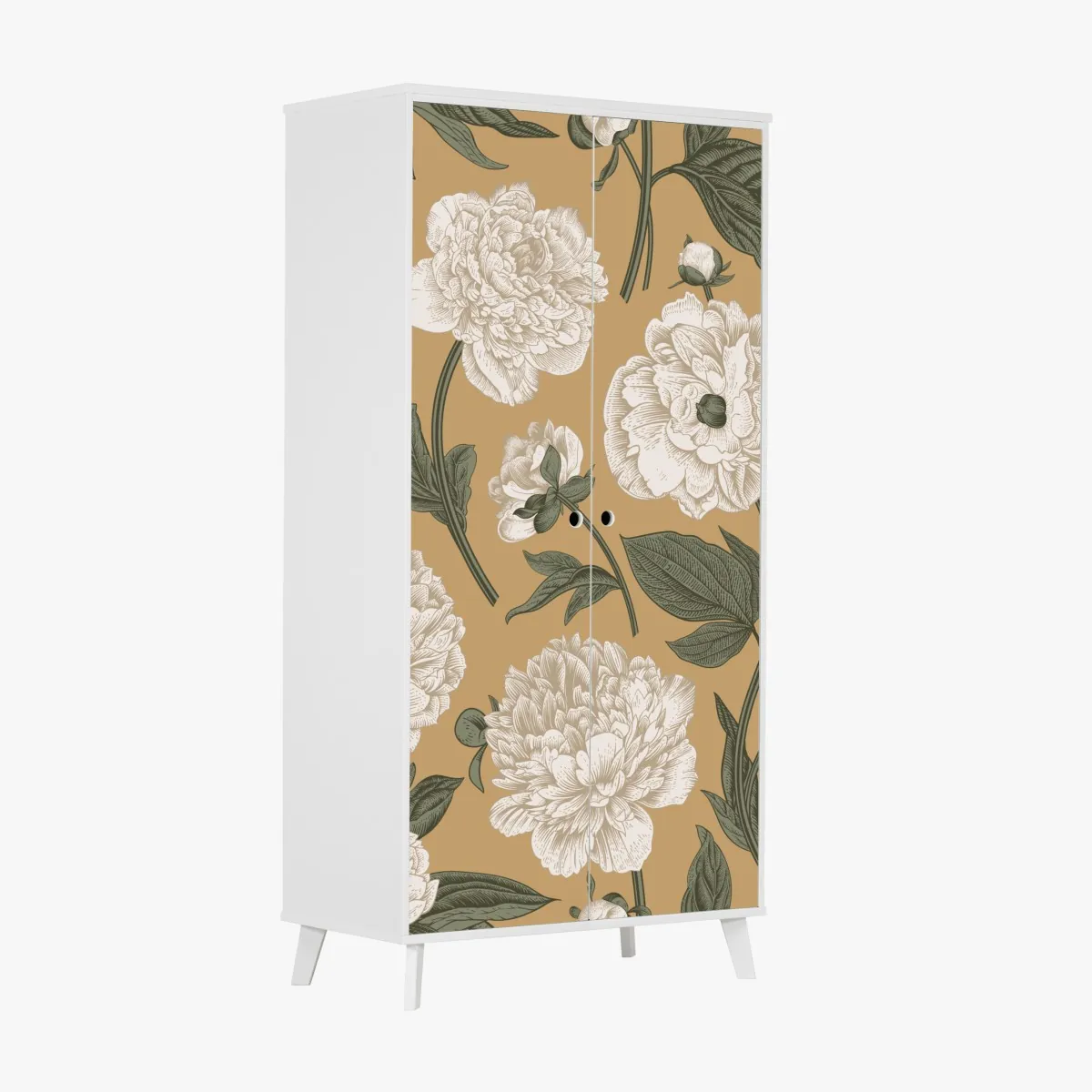 Naklejka na szafę vintage wzór botaniczny z piwoniami – Wallissimo® Naklejka na szafę vintage wzór botaniczny z piwoniami – Wallissimo®