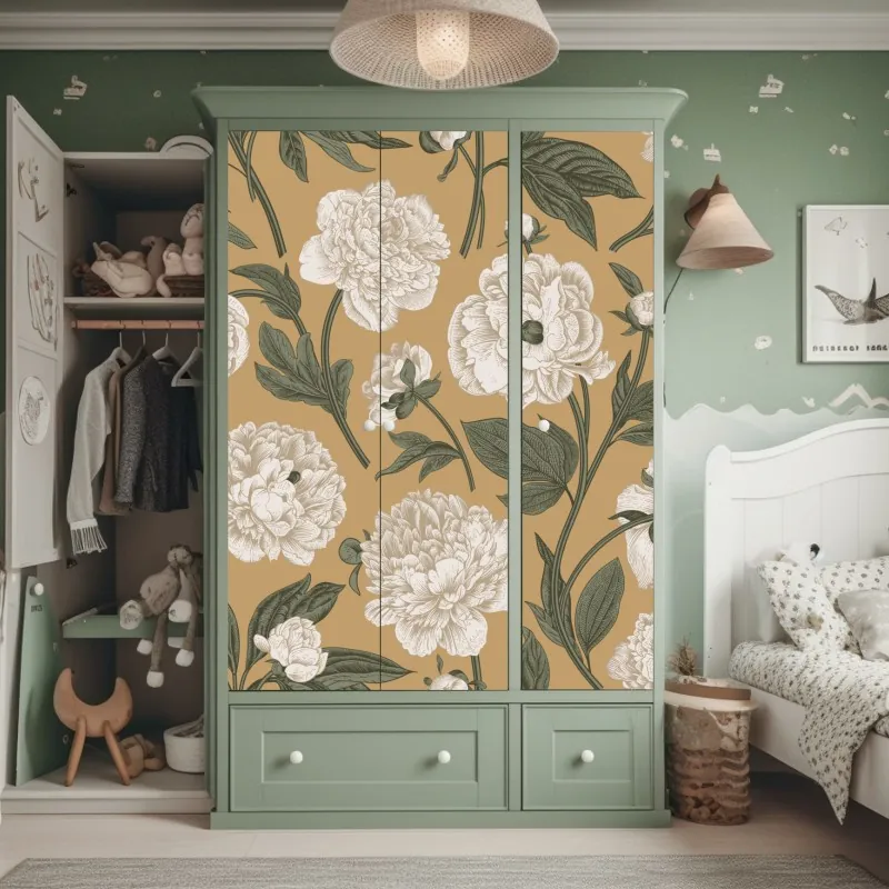 Naklejka na szafę czarno-biały wzór ze spiralami – Wallissimo®