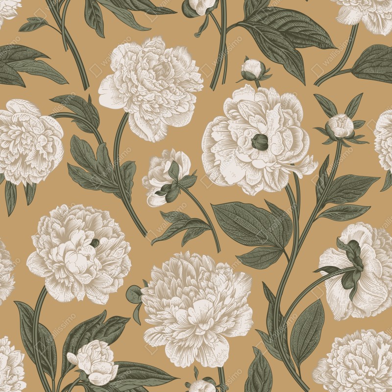 Naklejka na szafę vintage wzór botaniczny z piwoniami – Wallissimo® Naklejka na szafę vintage wzór botaniczny z piwoniami – Wallissimo®