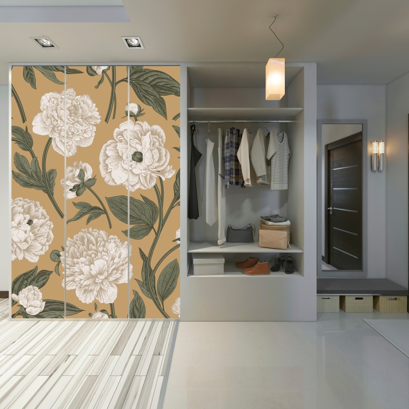Naklejka na szafę vintage wzór botaniczny z piwoniami – Wallissimo® Naklejka na szafę vintage wzór botaniczny z piwoniami – Wallissimo®
