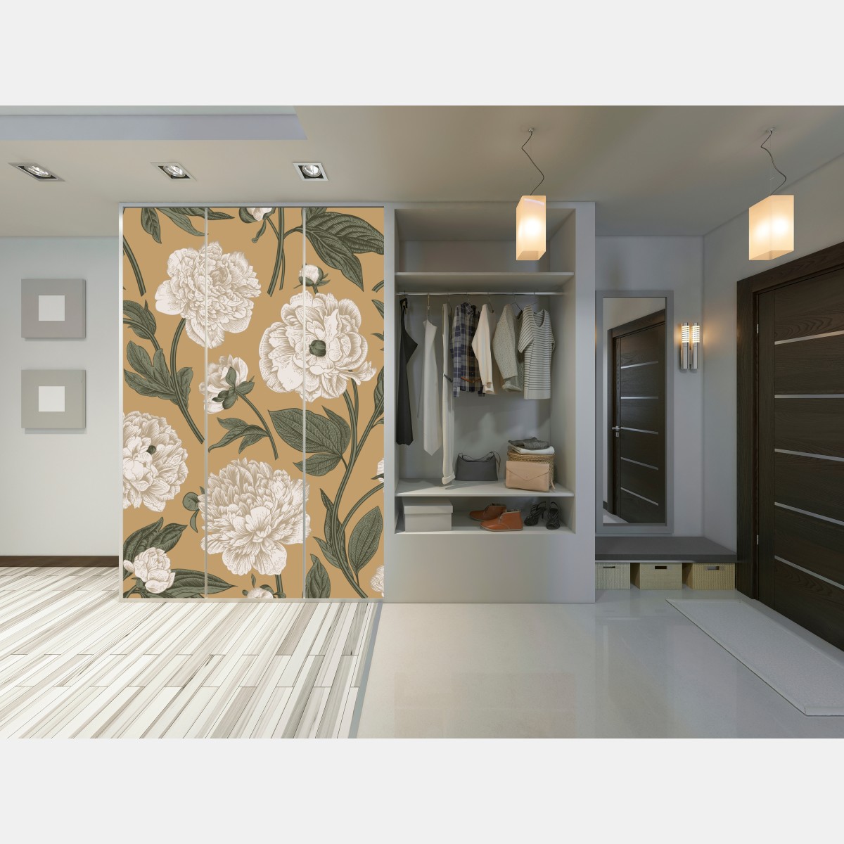 Naklejka na szafę vintage wzór botaniczny z piwoniami – Wallissimo® Naklejka na szafę vintage wzór botaniczny z piwoniami – Wallissimo®