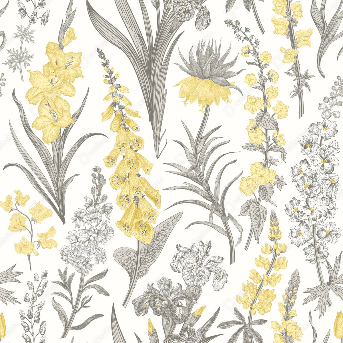 Naklejka na szafę vintage botaniczny wzór kwiatowy w żółci i szarości – Wallissimo® Naklejka na szafę vintage botaniczny wzór kwiatowy w żółci i szarości – Wallissimo®