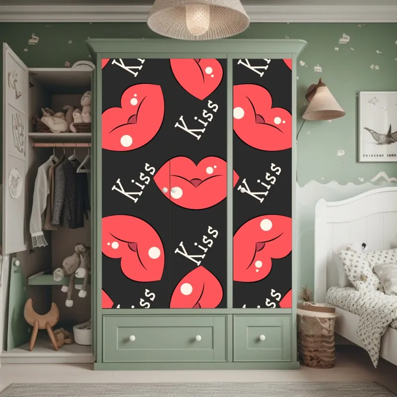 Naklejka na szafę złoty wzór liści na czarnym tle – Wallissimo®