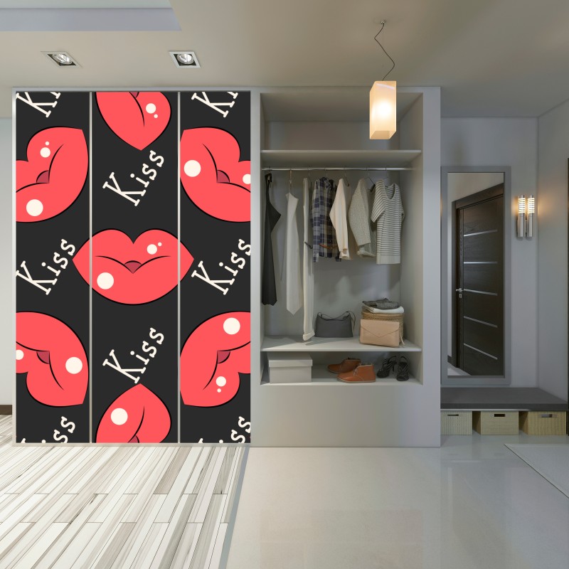 Naklejka na szafę zabawny wzór różowych ust – Wallissimo® Naklejka na szafę zabawny wzór różowych ust – Wallissimo®