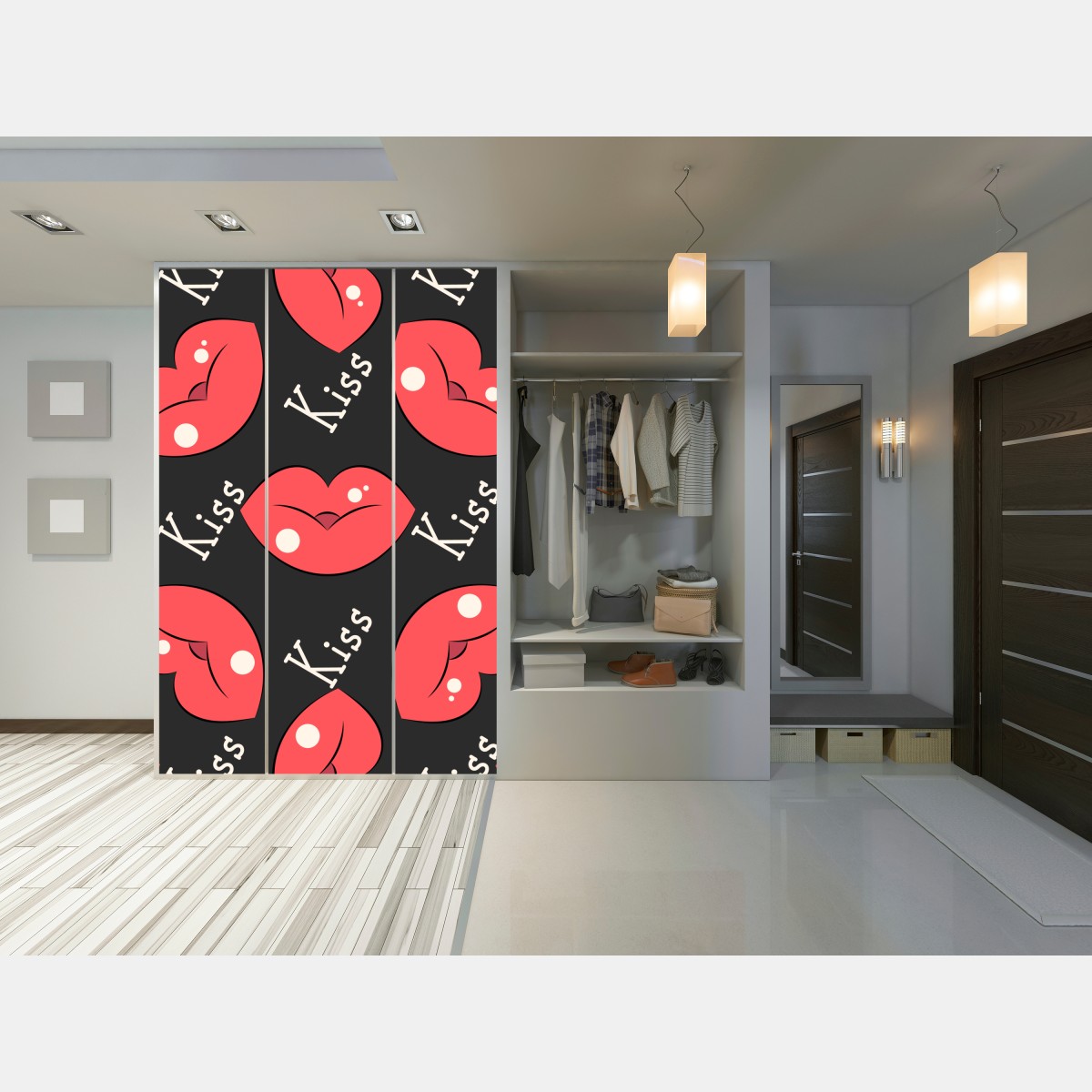 Naklejka na szafę zabawny wzór różowych ust – Wallissimo® Naklejka na szafę zabawny wzór różowych ust – Wallissimo®